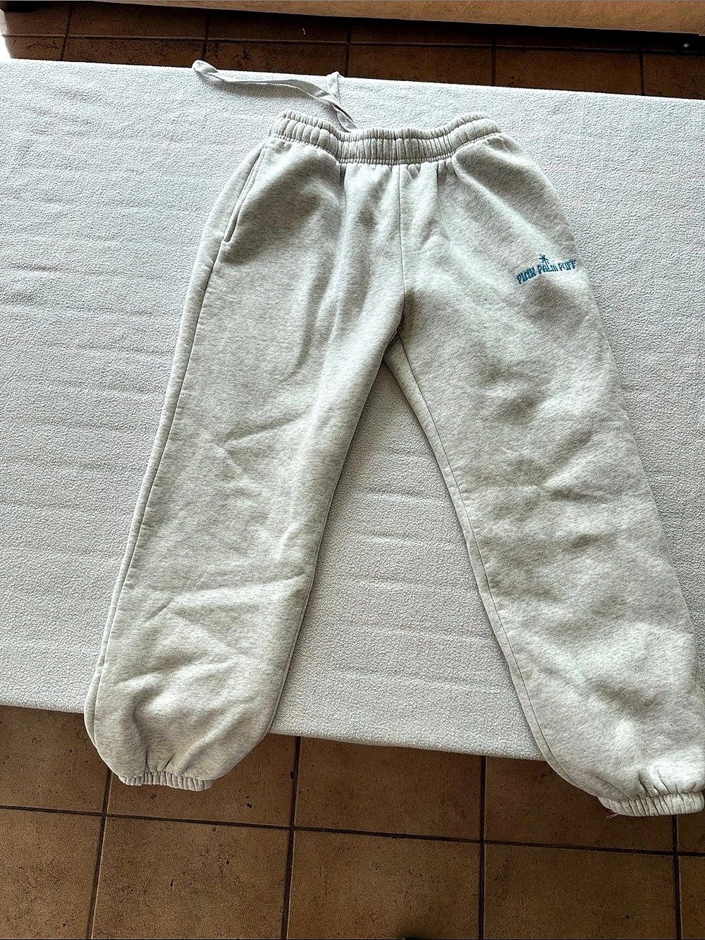 Mini Palm Puff Jogger Sweatpants in Cream Like New